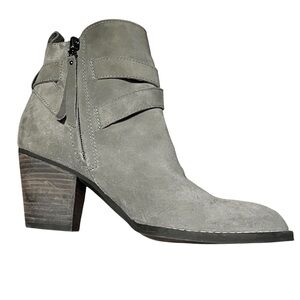 SAM EDELMAN Morris Gray Taupe Suede BootiesWomens SZ 8 Side Zip Buckle Accent